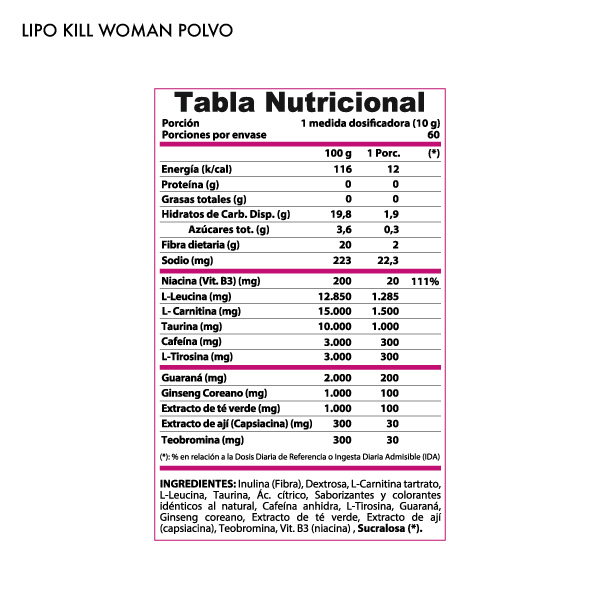 QUEMADOR DE GRASA WINKLER NUTRITION TERMOGÉNICO POLVO LIPO KILL MUJER 600 GRS PIÑA - 2