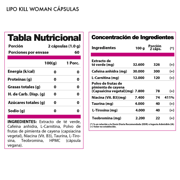 QUEMADOR DE GRASA WINKLER NUTRITION TERMOGÉNICO LIPO KILL MUJER 120 CÁPSULAS - 2