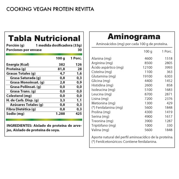 PROTEINA VEGANA PARA COCINAR COOKING VEGAN PROTEIN 1 KG. REVITTA - 2