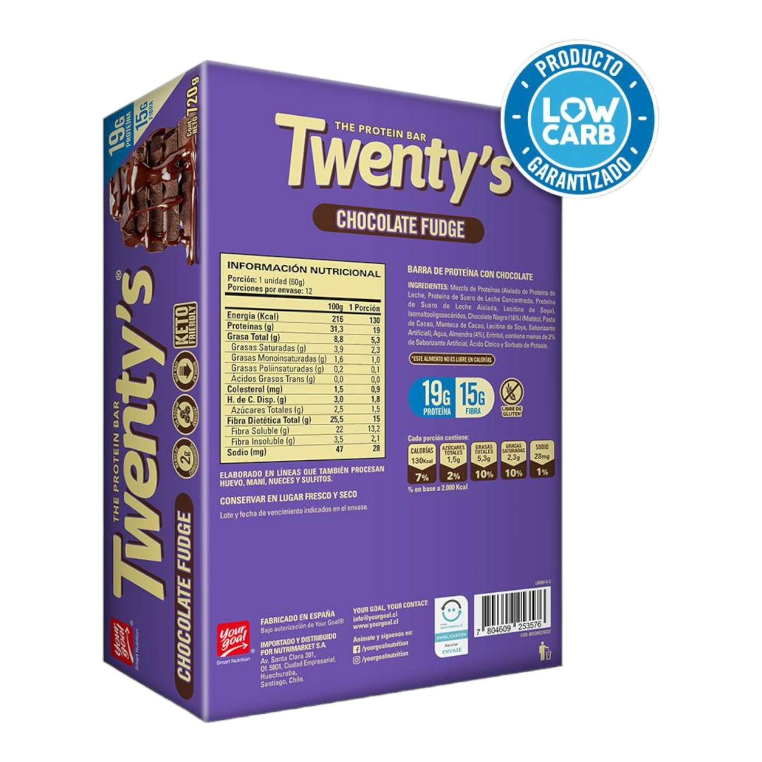 12 BARRITAS TWENTY'S CHOCOLATE FUDGE - 19GR PROTEÍNA - YOUR GOAL - 2
