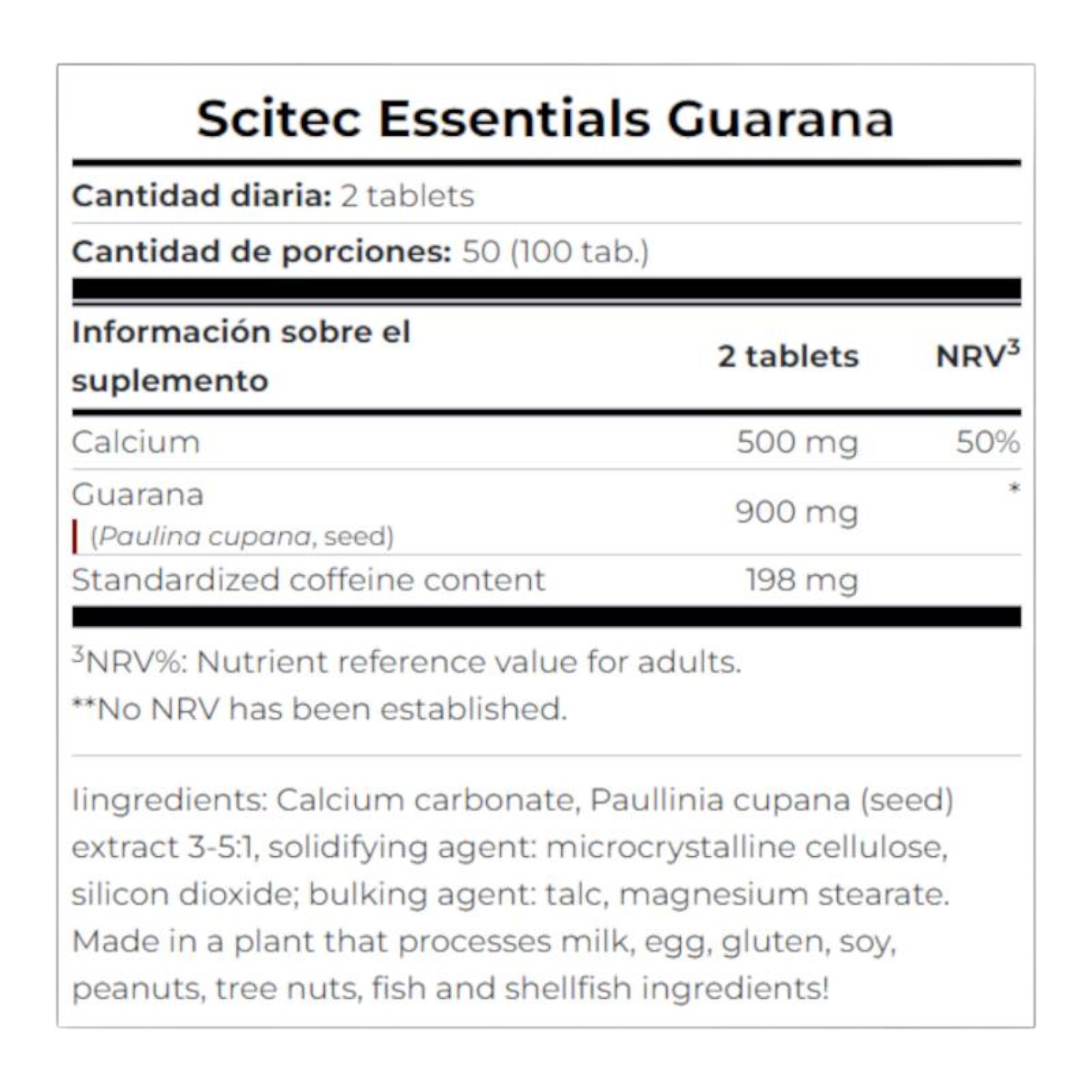 SUPLEMENTO ALIMENTICIO SCITEC NUTRITION SUPER GUARANA 100 TABLETAS - 2