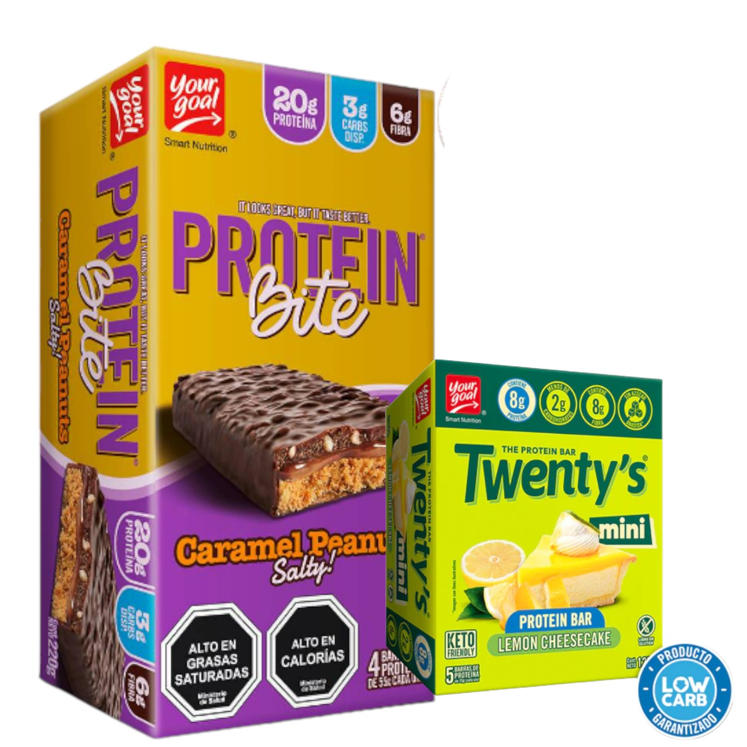 PACK PROTEIN BITE YOUR GOAL CARAMEL PEANUTS Y MINI TWENTYS LEMON CHEESECAKE - 1