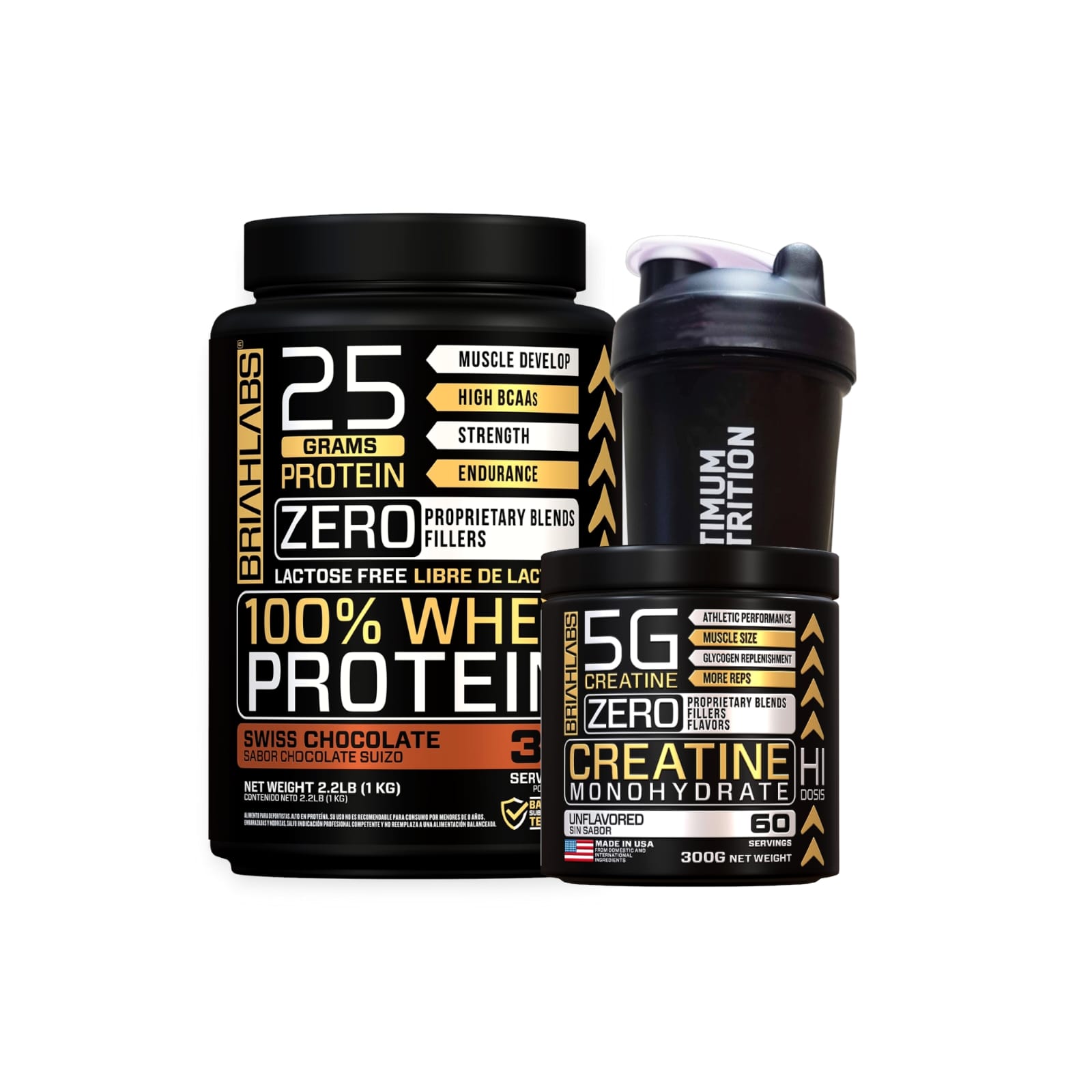 SET PROTEINA BRIAHLABS WHEY CHOCOLATE 1 KG + CREATINA 60SV + SHAKER - 1