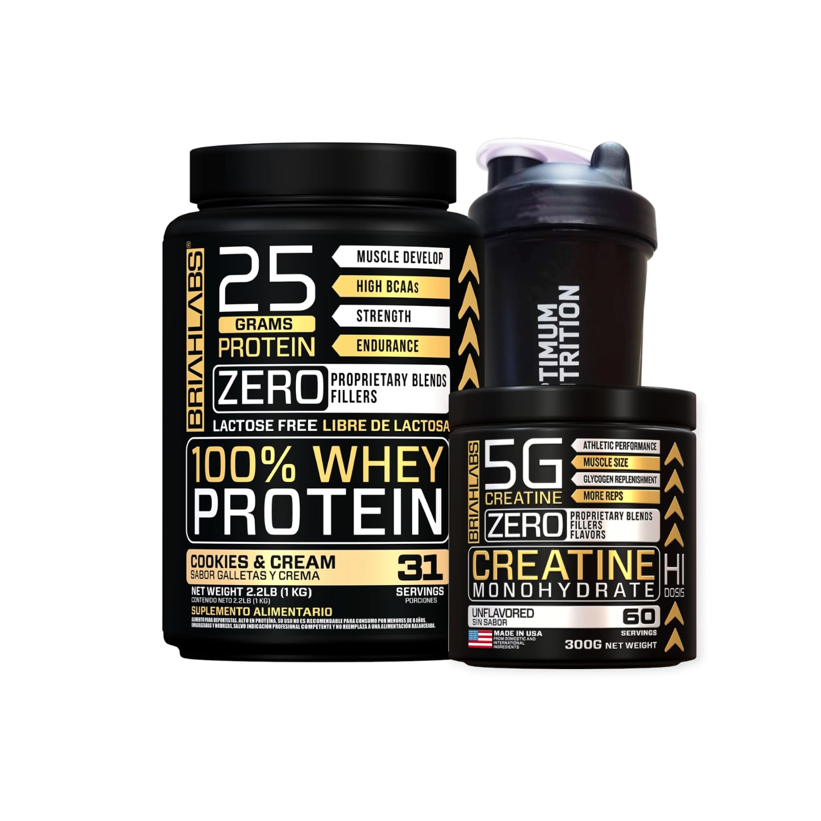 SET PROTEINA BRIAHLABS 100% WHEY COOKIES 1 KG + CREATINA 60SV + SHAKER - 1