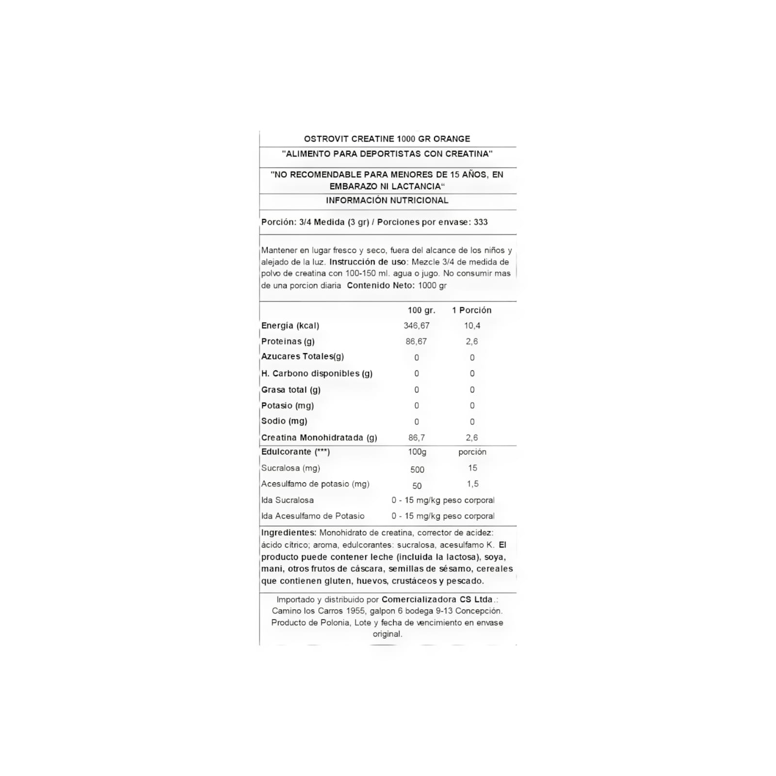 CREATINA OSTROVIT MONOHIDRATADA ORANGE 1 KG - 2