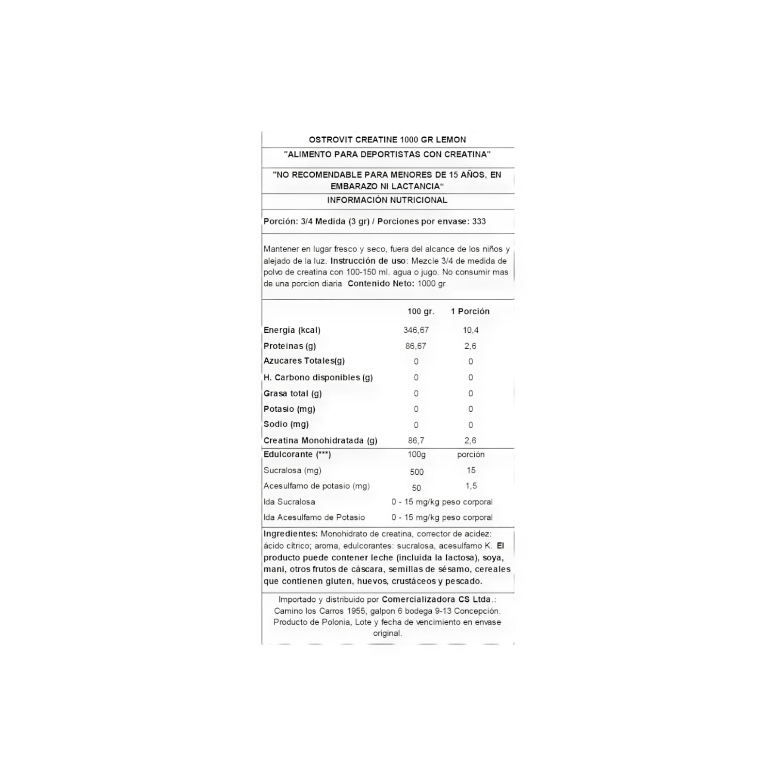 CREATINA OSTROVIT MONOHIDRATADA LIMON 1 KG - 2
