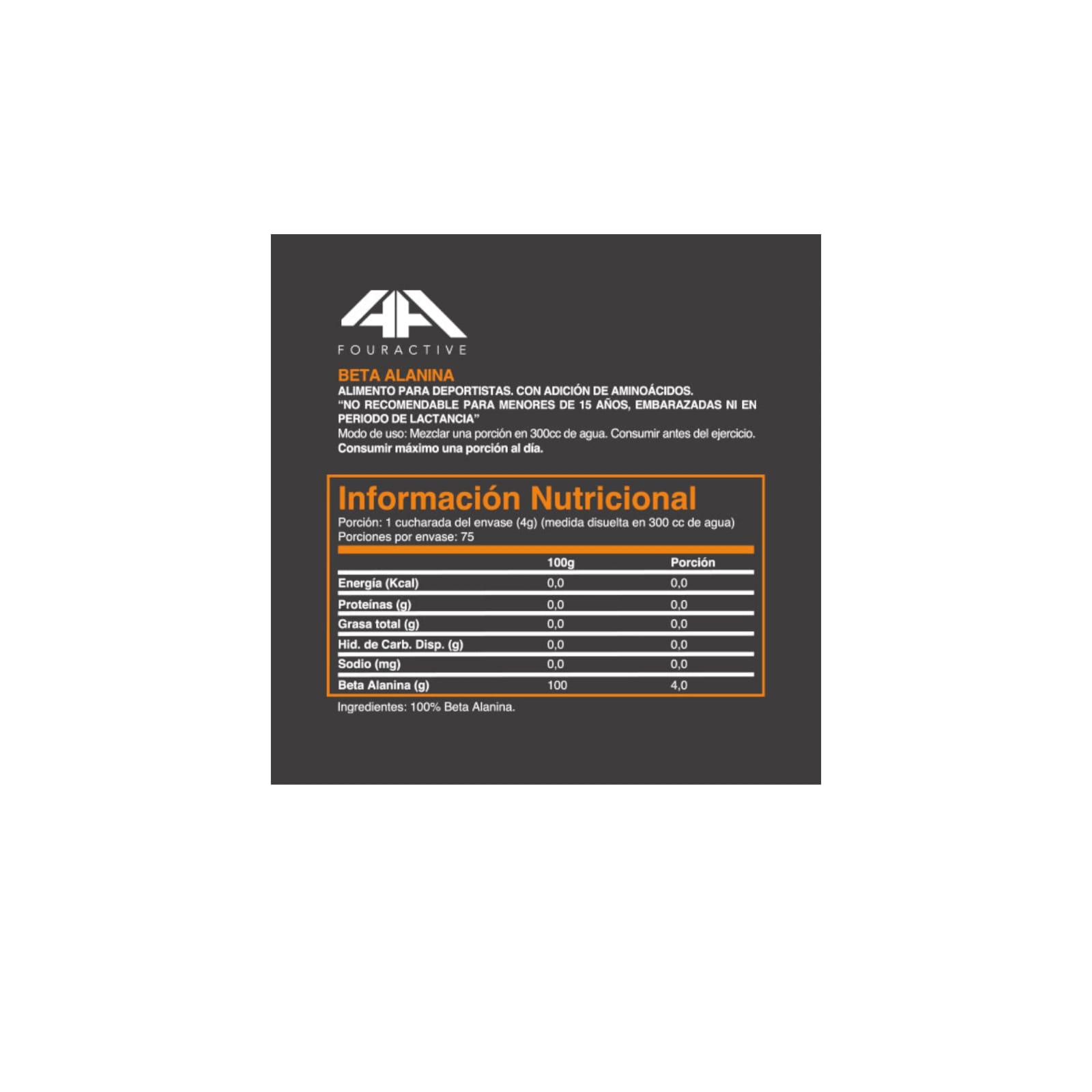PROTEINA BETA ALANINA HERO SIN SABOR 4ACTIVE 300 GR - 2