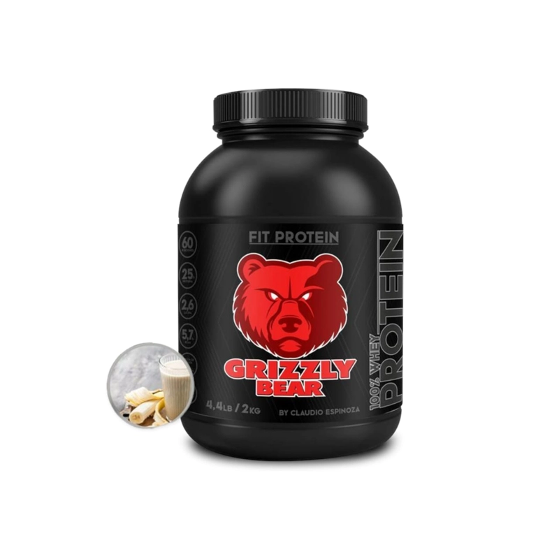 PROTEÍNA 2 KG - 60 SERVICIOS LECHE CON PLATANO - GRIZZLY BEAR - 1