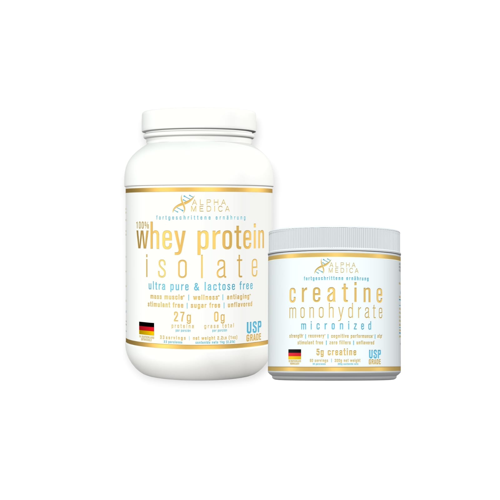 PACK PROTEINA 100% WHEY PROTEIN ISOLATE + CREATINA 300GR - ALPHA MEDICA - 1