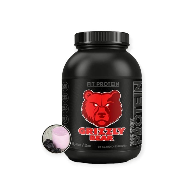 PROTEÍNA GRIZZLY BEAR FIT 2 KILOGRAMOS 60 SV MORA CREMA - 1