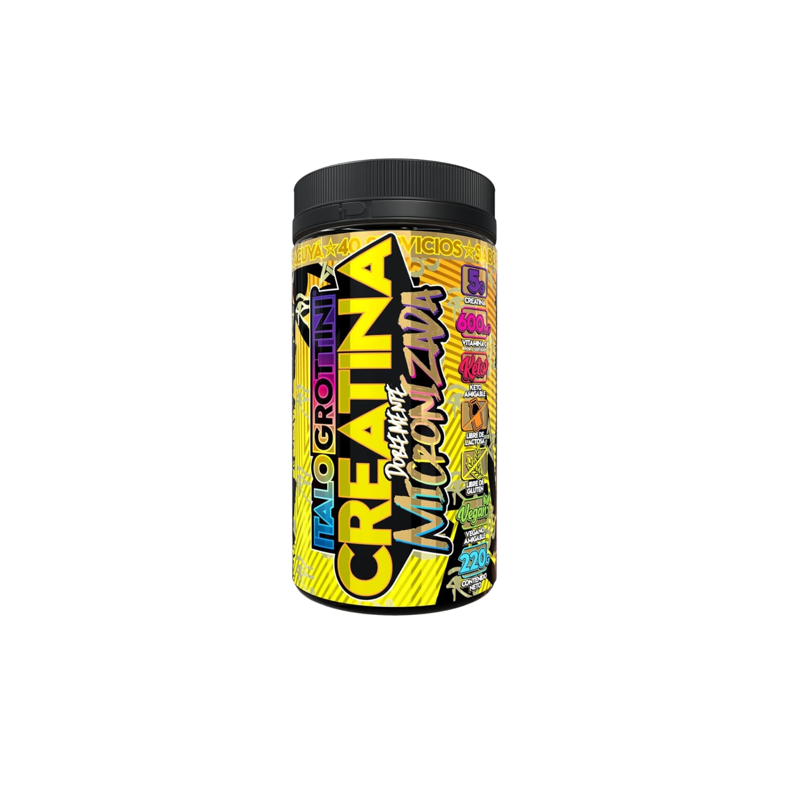 CREATINA MONOHIDRATO MICRONIZADA 220GR 40 SV MANGO MARACUYA - ITALO GROTTINI - 1
