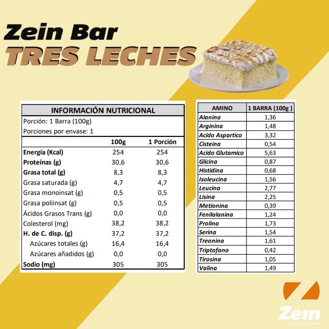 BOX DE 12 BARRAS DE PROTEINA ZEIN BAR TRES LECHES 100GR - ZEIN - 3