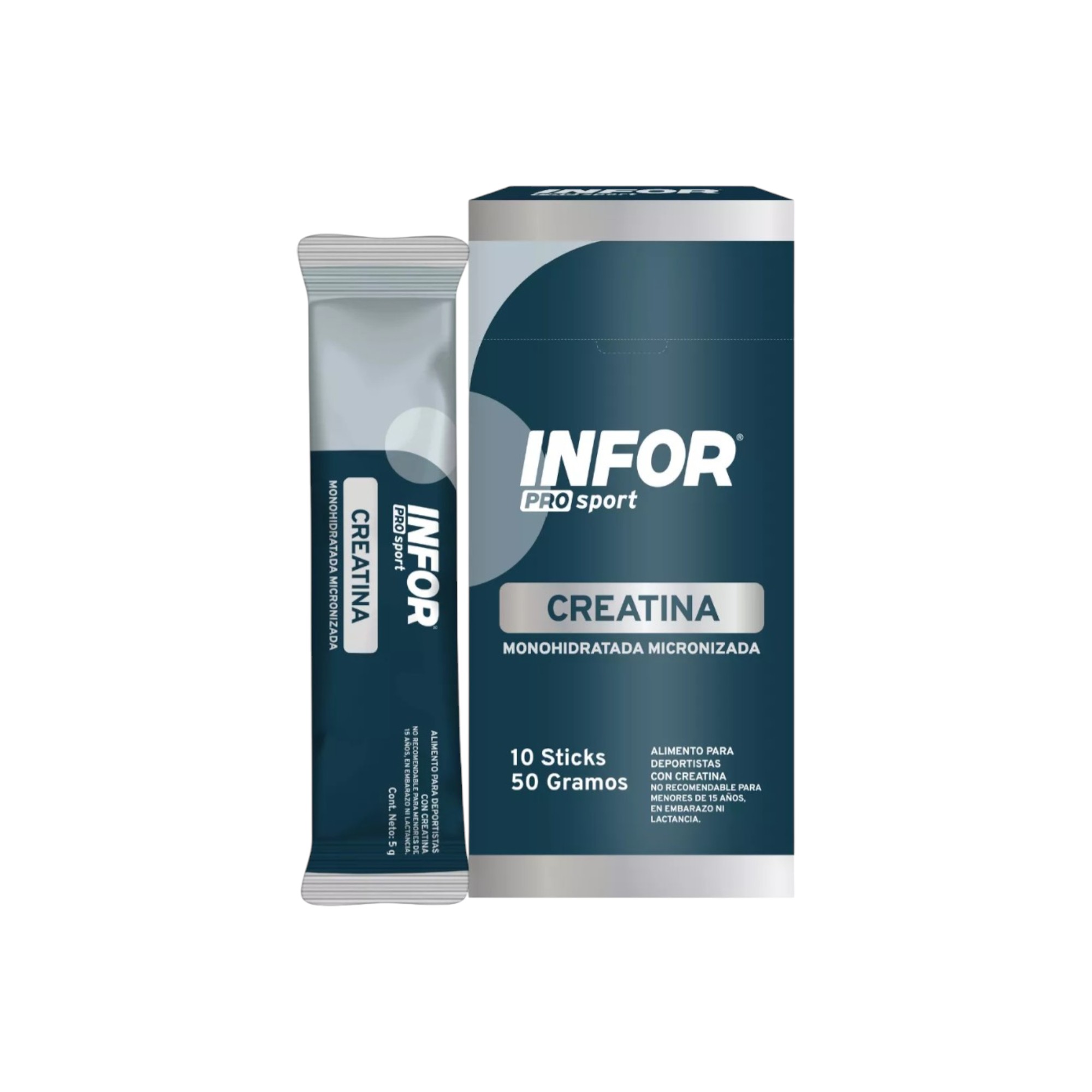 CREATINA MONOHIDRATADA 10 STICKS DE 5 GRAMOS SIN SABOR - INFOR - 1