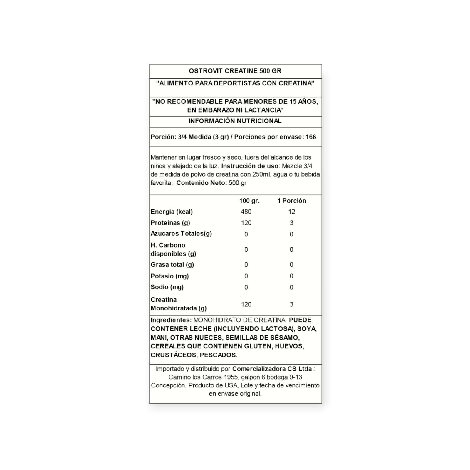 CREATINA MONOHIDRATADA 500GRS COLA - OSTROVIT - 2