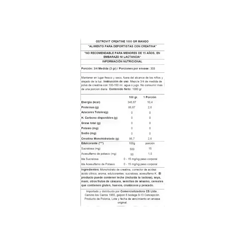 CREATINA MONOHIDRATADA 1KG MANGO - OSTROVIT - 2