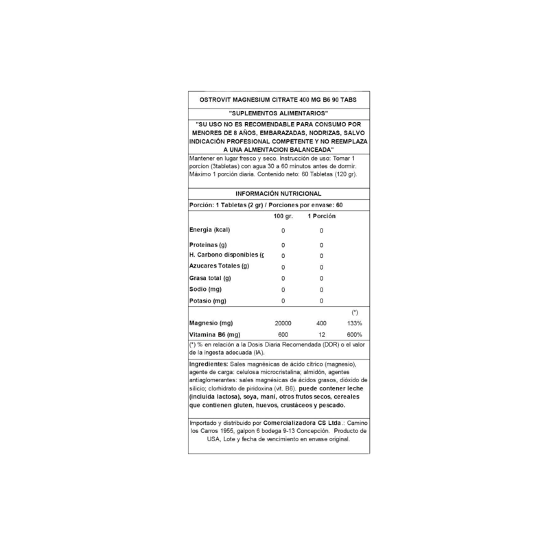 CITRATO DE MAGNESIO 400MG +B6 90 TABLETAS - OSTROVIT - 2