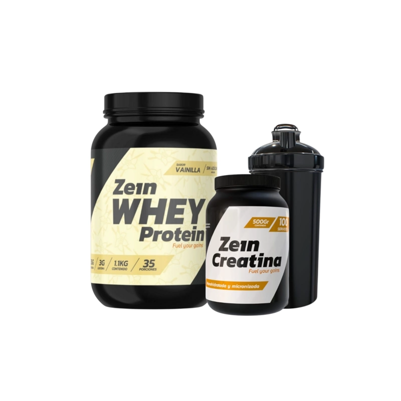 PACK PROTEINA WHEY VAINILLA 1.1KG + CREATINA 500GR  + SHAKER - ZEIN - 1
