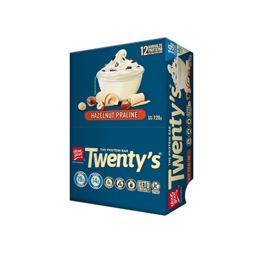 PACK X12 BARRAS DE PROTEINA YOUR GOAL 12 BARRITAS TWENTY'S HAZELNUTE PRALINE 19GR PROTEINA - 1