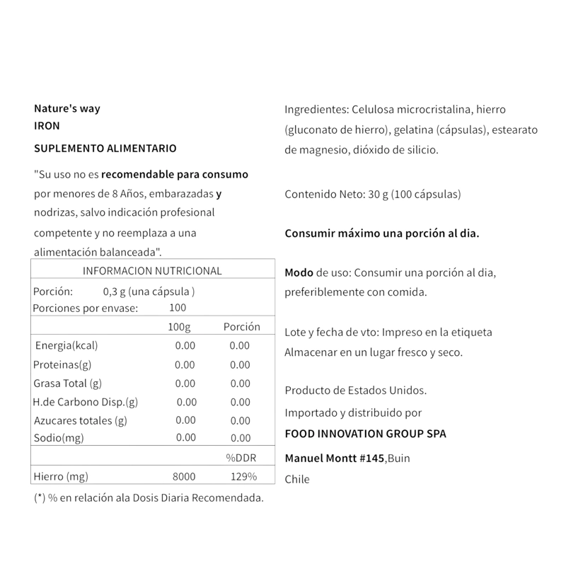 IRON 18MG 100 CAPSULAS - NATURE'S WAY - 2