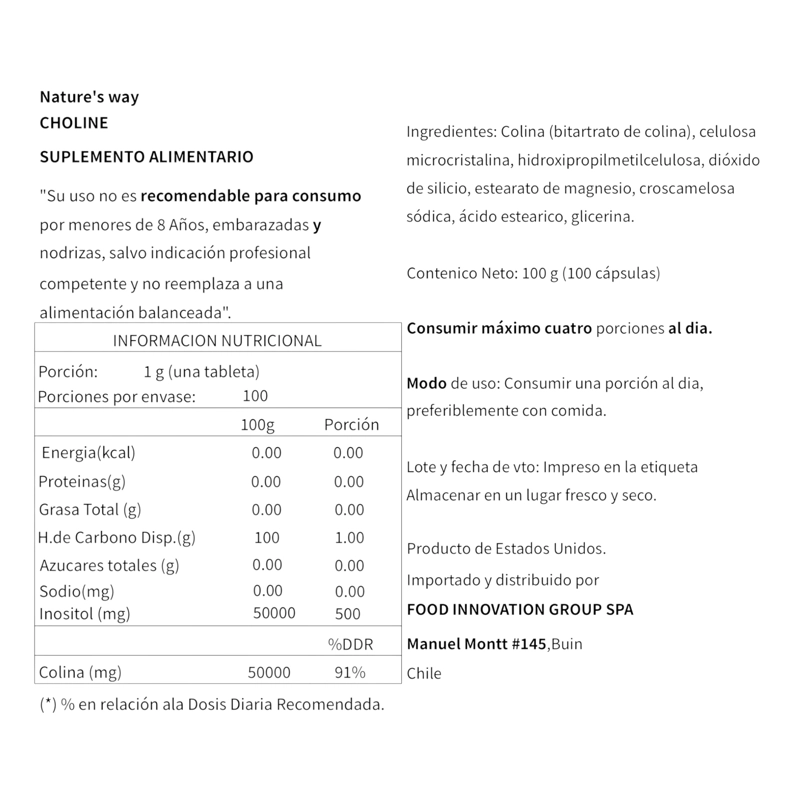 COLINA 500MG 100 CAPSULAS - NATURE'S WAY - 2