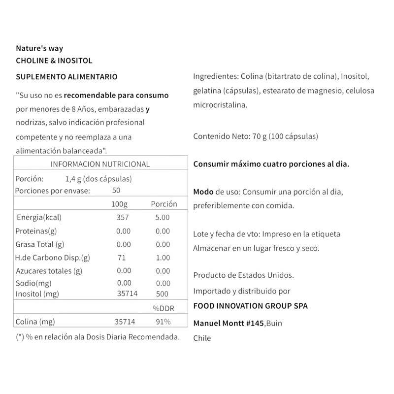 COLINA & INOSITOL 500MG 100 CAPSULAS - NATURE'S WAY - 2