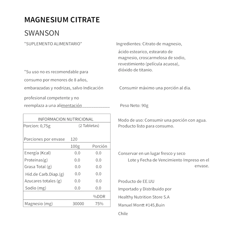 MAGNESIO CITRATO 240 TABLETAS - SWANSON - 2