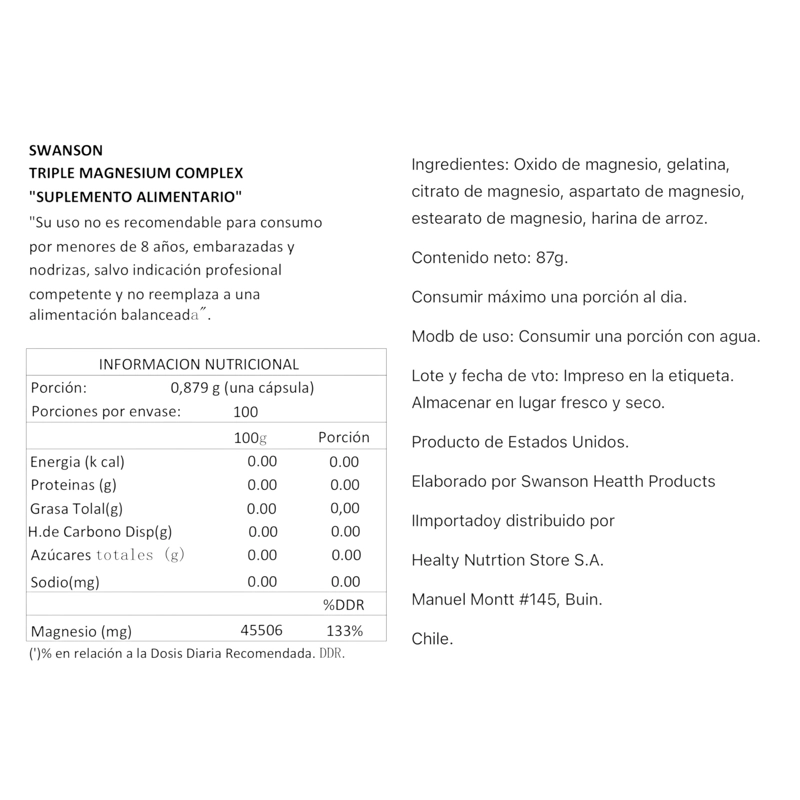 TRIPLE MAGNESIUM COMPLEX 400MG 100 CPS VEGANAS - SWANSON - 2