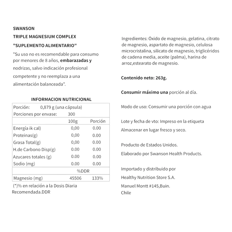 TRIPLE MAGNESIUM COMPLEX 400MG 300 CPS VEGANAS - SWANSON - 2