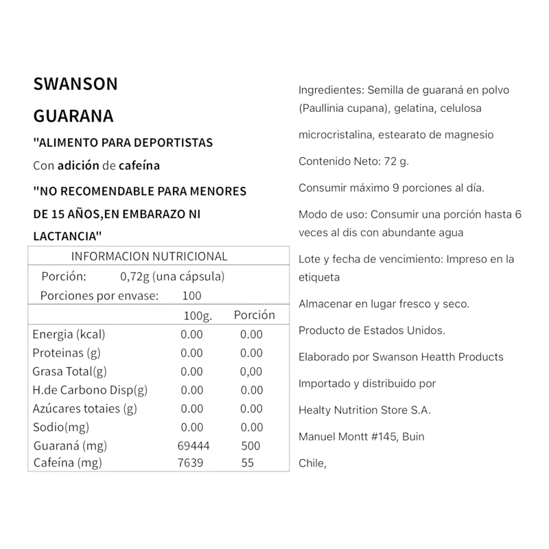 GUARANA 500MG 100 CAPSULAS - SWANSON - 2