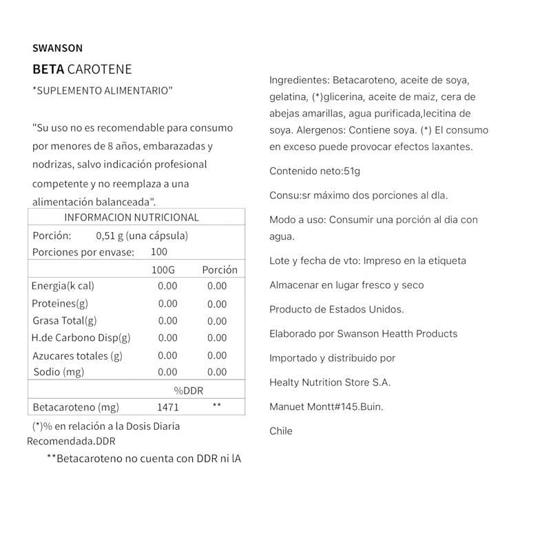 BETACAROTENO 25000 IU 100 SOFTGEL - SWANSON - 2