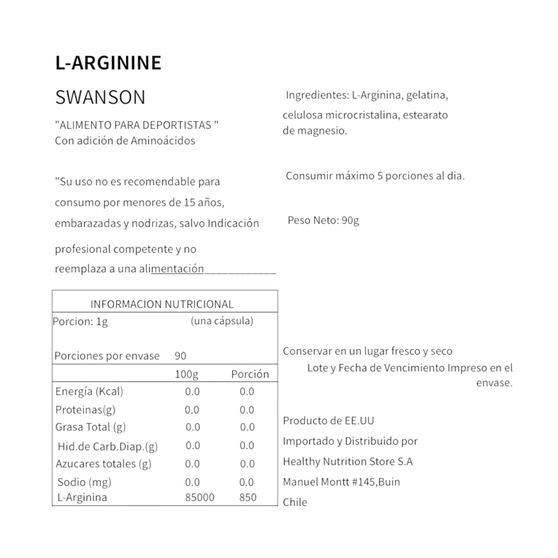 L-ARGININA 850MG 90 CAPSULAS VEGANAS - SWANSON - 2