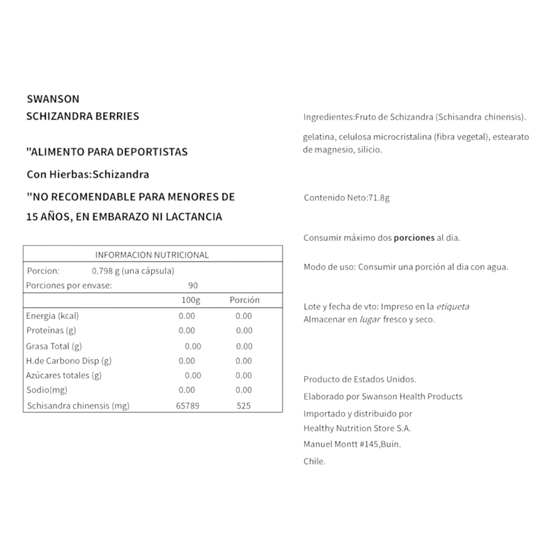 SCHIZANDRA BERRIES 525MG 90 CAPSULAS - SWANSON - 2