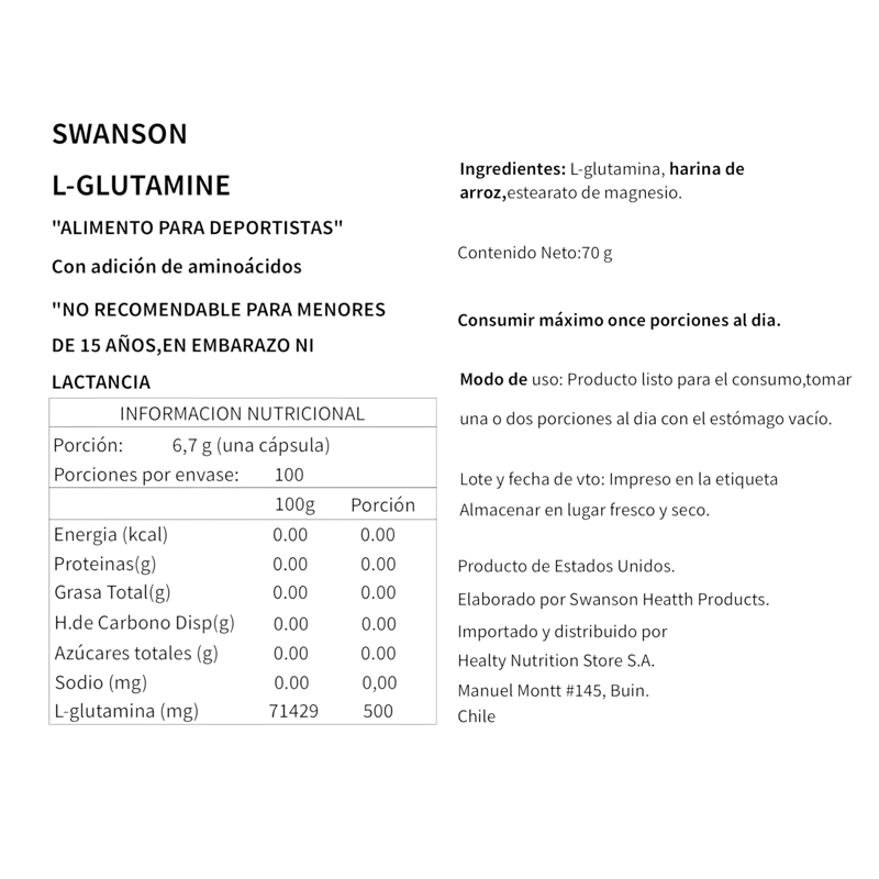 L-GLUTAMINA 500MG 100 CAPSULAS VEGANAS - SWANSON - 2