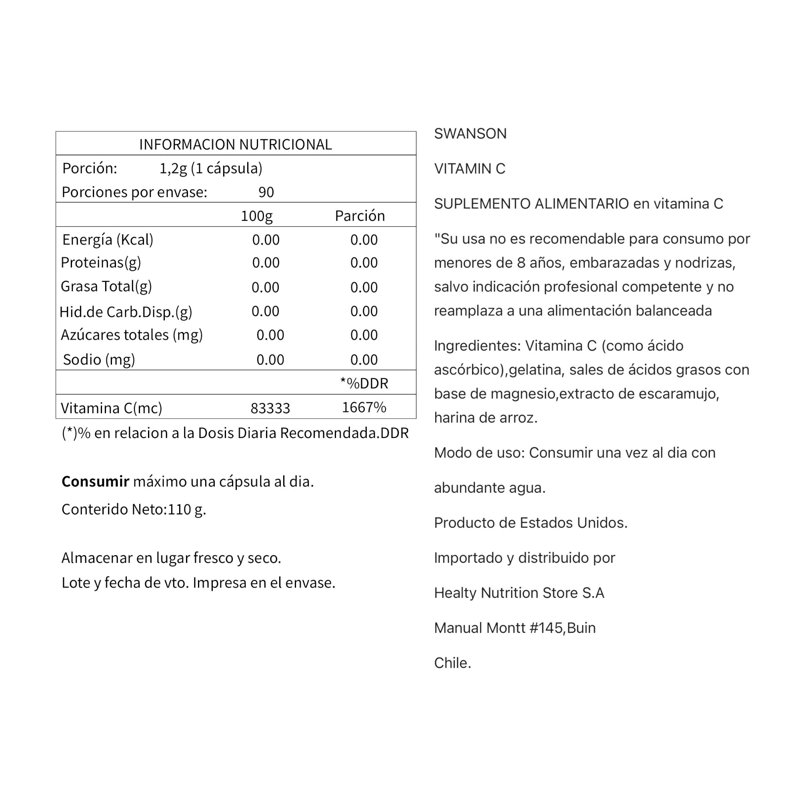 VITAMINA C CON ROSE HIPS 1000MG 90 CPS VEGANAS - SWANSON - 2
