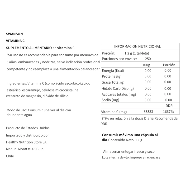 VITAMINA C CON ROSE HIPS 1000MG 250 CPS VEGANAS - SWANSON - 2