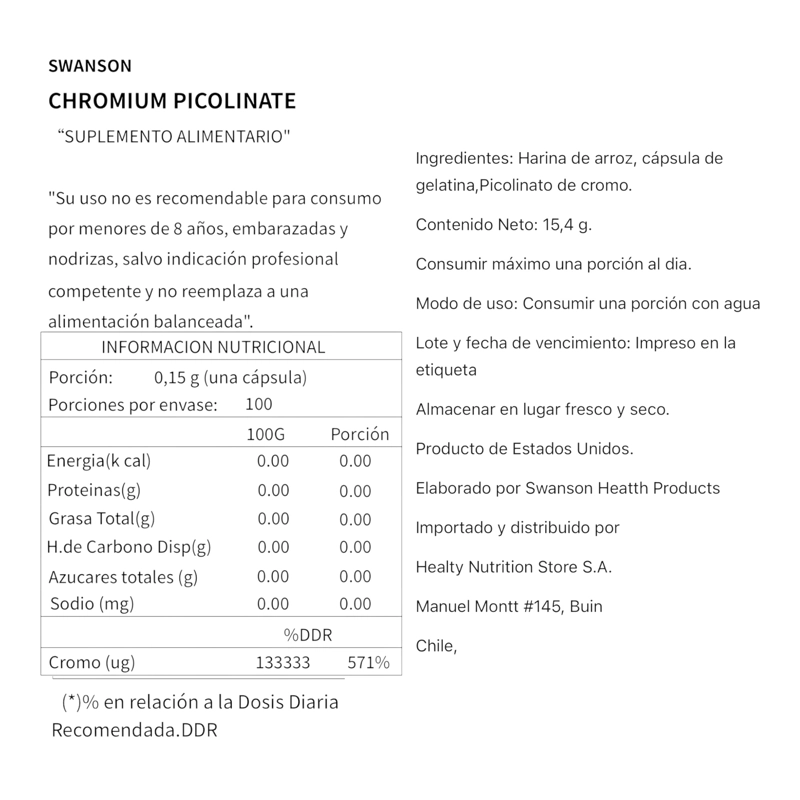 PICOLINATO DE CROMO 200MCG 100 CPS VEGANAS - SWANSON - 2