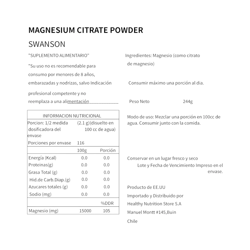 MAGNESIO CITRATO EN POLVO SIN SABOR 244GR - SWANSON - 2