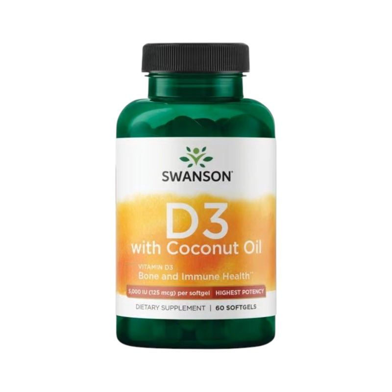 VITAMINA D3 CON ACEITE DE COCO 5000 IU 60 SOFTGELS - SWANSON - 1