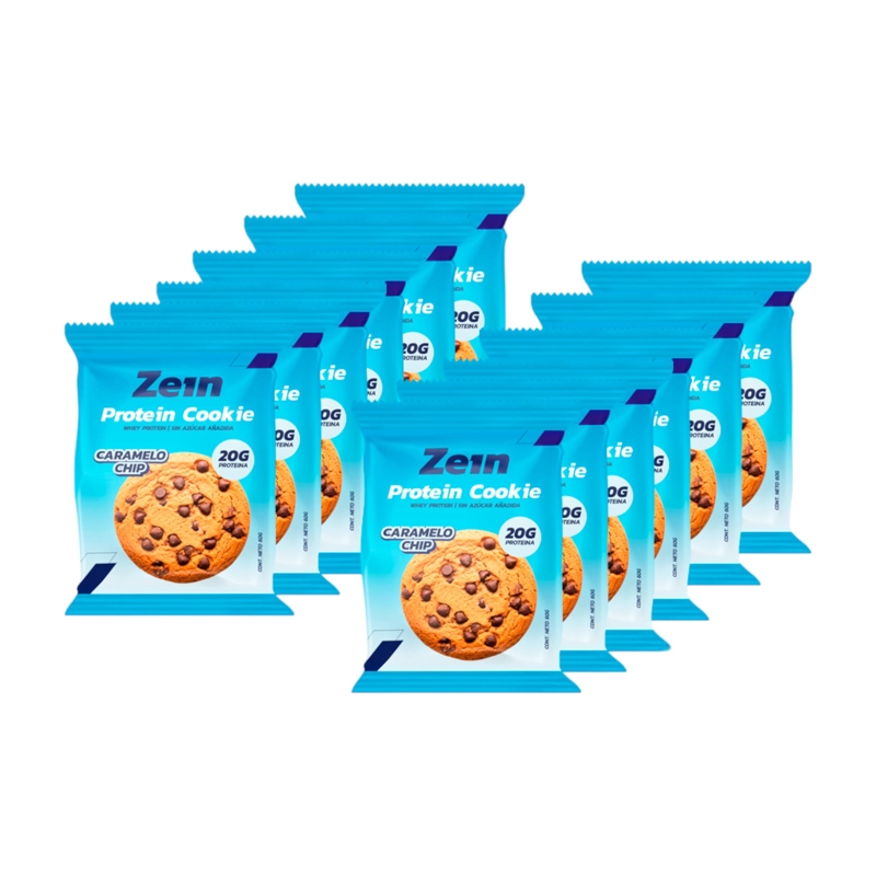 PACK X12 GALLETON PROTEIN COOKIE 20GR PROTEINA CARAMELO CHIP - ZEIN - 1