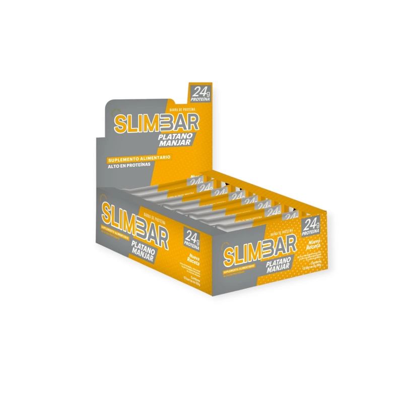 BOX 12 BARRAS DE PROTEINA SLIMBAR 60GR C/U PLATANO MANJAR - 1