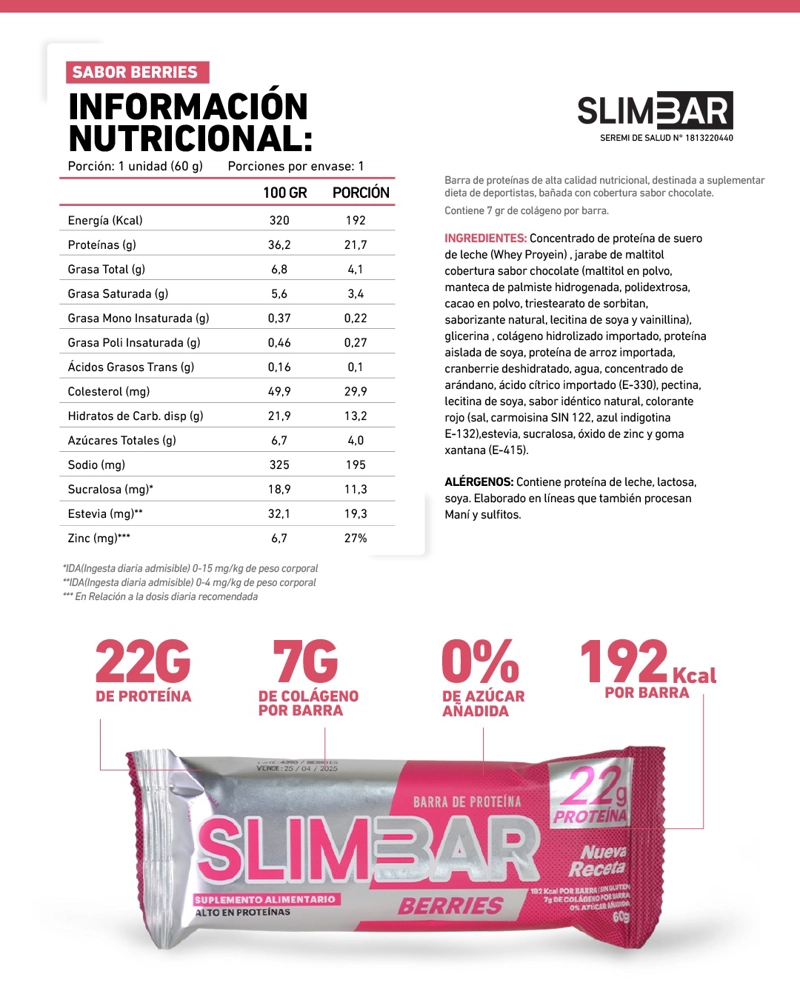 BOX 12 BARRAS DE PROTEINA SLIMBAR 60GR C/U PLATANO MANJAR - 2