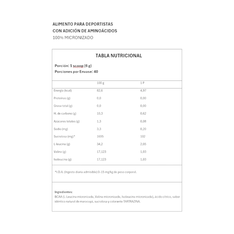 BCAA PRO 2:1:1 40 SERVICIOS PASSION FRUIT - GREATLHETE - 2