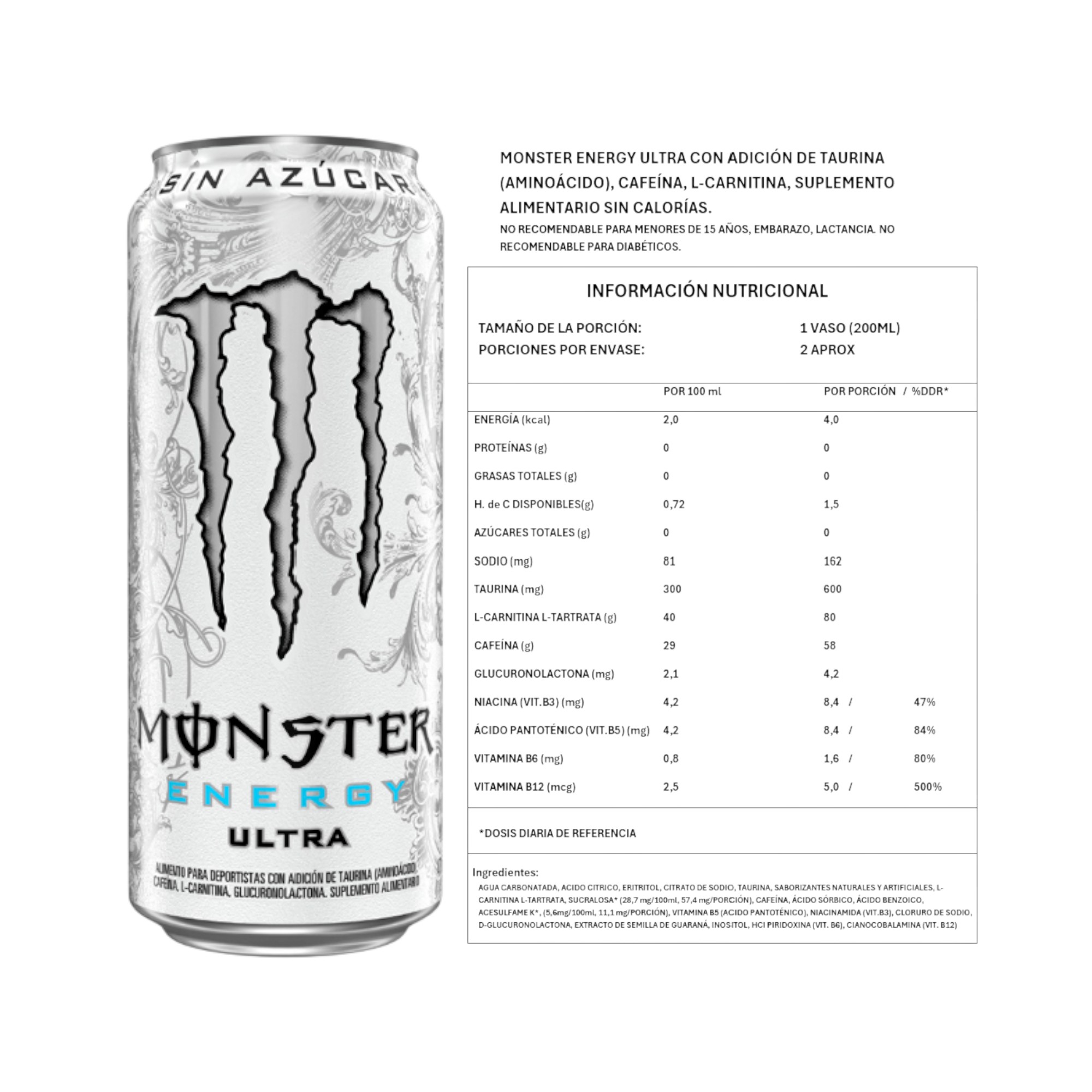 ENERGETICA ULTRA SIN AZUCAR 473ML - MONSTER ENERGY - 2