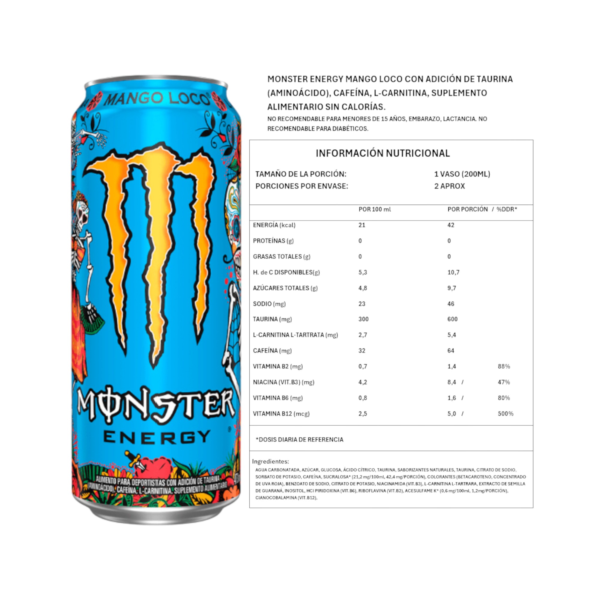 PACK X6 ENERGETICA MANGO LOCO 473ML - MONSTER ENERGY - 2