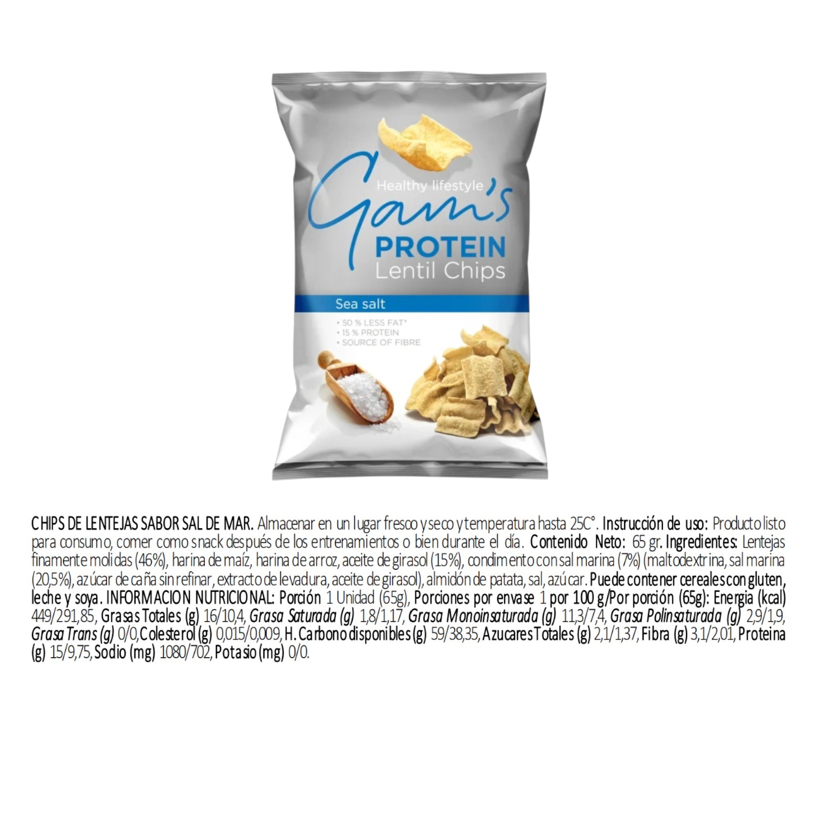 CHIPS DE PROTEINA 65GRS SAL DE MAR - GAM'S - 2
