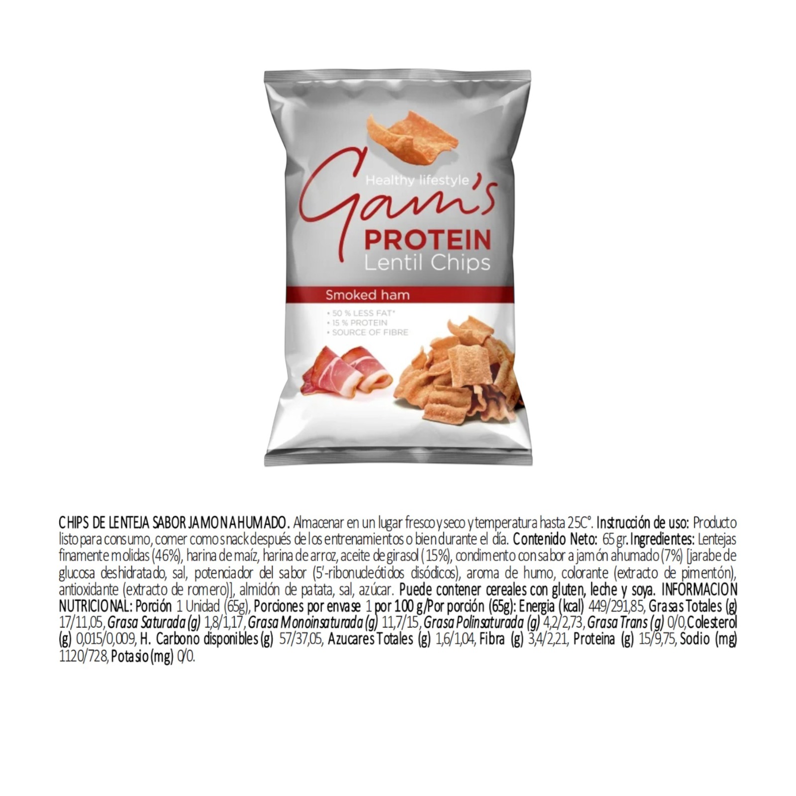 CHIPS DE PROTEINA 65GRS JAMON AHUMADO - GAM'S - 2