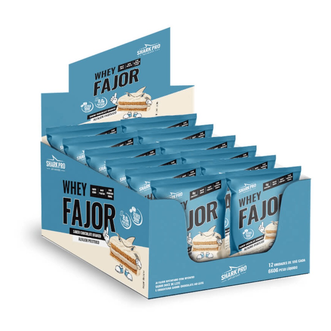 SHARK WHEY ALFAJOR - 12 UNI - CHOCOLATE BLANCO- SHARK PRO - 1