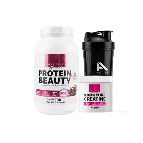 PACK PROTEINA BEAUTY PROTELLA 870GR+ CREATINA 300GR SIN SABOR + SHAKER -4ACTIVE - 1