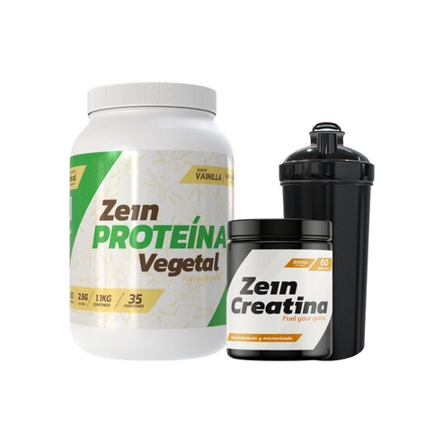 PACK PROTEINA VEGETAL VAINILLA 1.1KG + CREATINA 60SV + SHAKER - ZEIN - 1