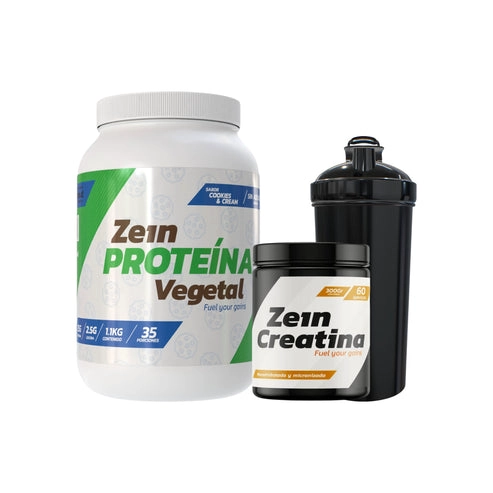 PACK PROTEINA VEGETAL 1,1KG COOKIES AND CREAM + CREATINA 60SV + SHAKER - ZEIN - 1